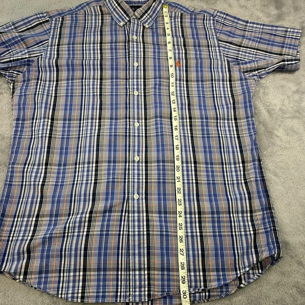 Ralph Lauren Custom Fit Plaid Button Down Short Sleeve Shirt Large Blue White - Picture 7 of 7